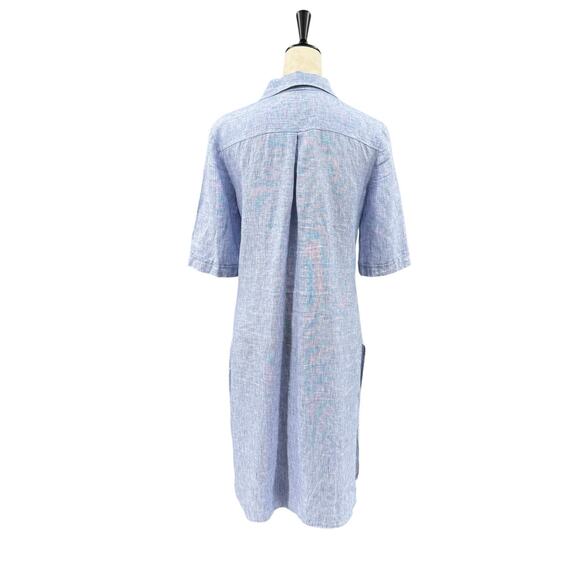 Chico’s Sz 1 Heather Blue Linen Long Line Button Front Side Slit Tunic Shirt - Picture 4 of 16